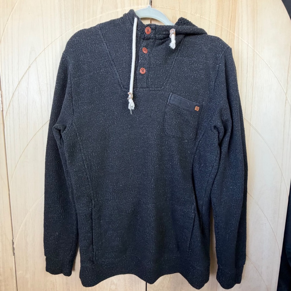 Billabong Hoodie Mens M Black Henley Sherpa Hood Pullover M6407RAS Pocket